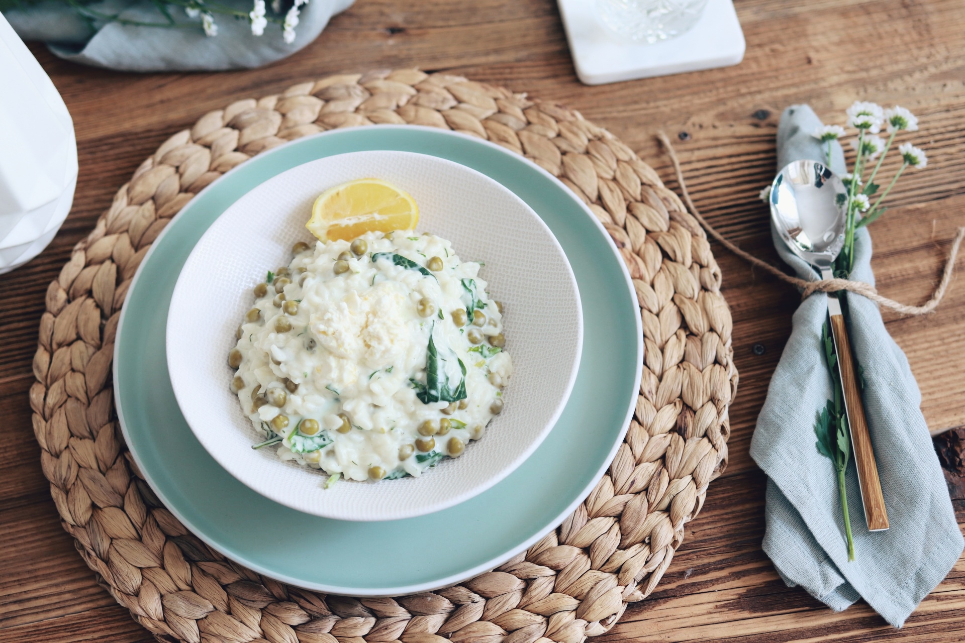 Rezept: Cremiges Risotto mit Mascarpone &amp; Erbsen